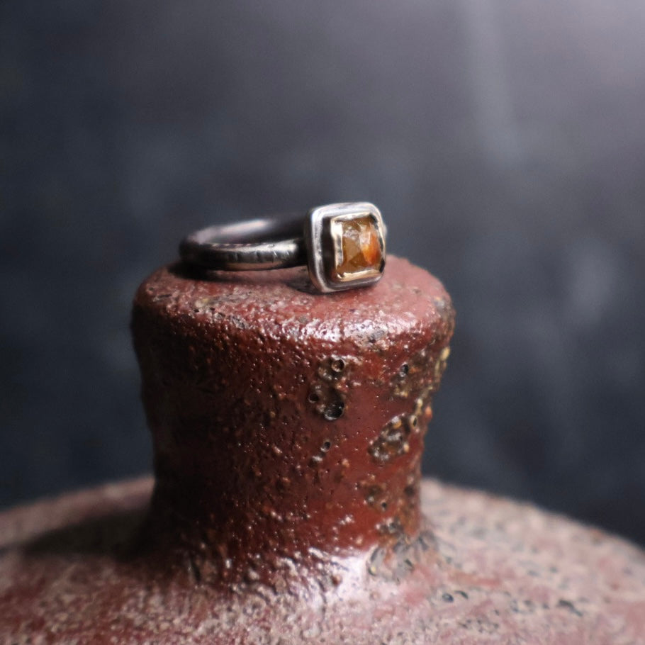 OOAK Amber Raw Diamond Ring