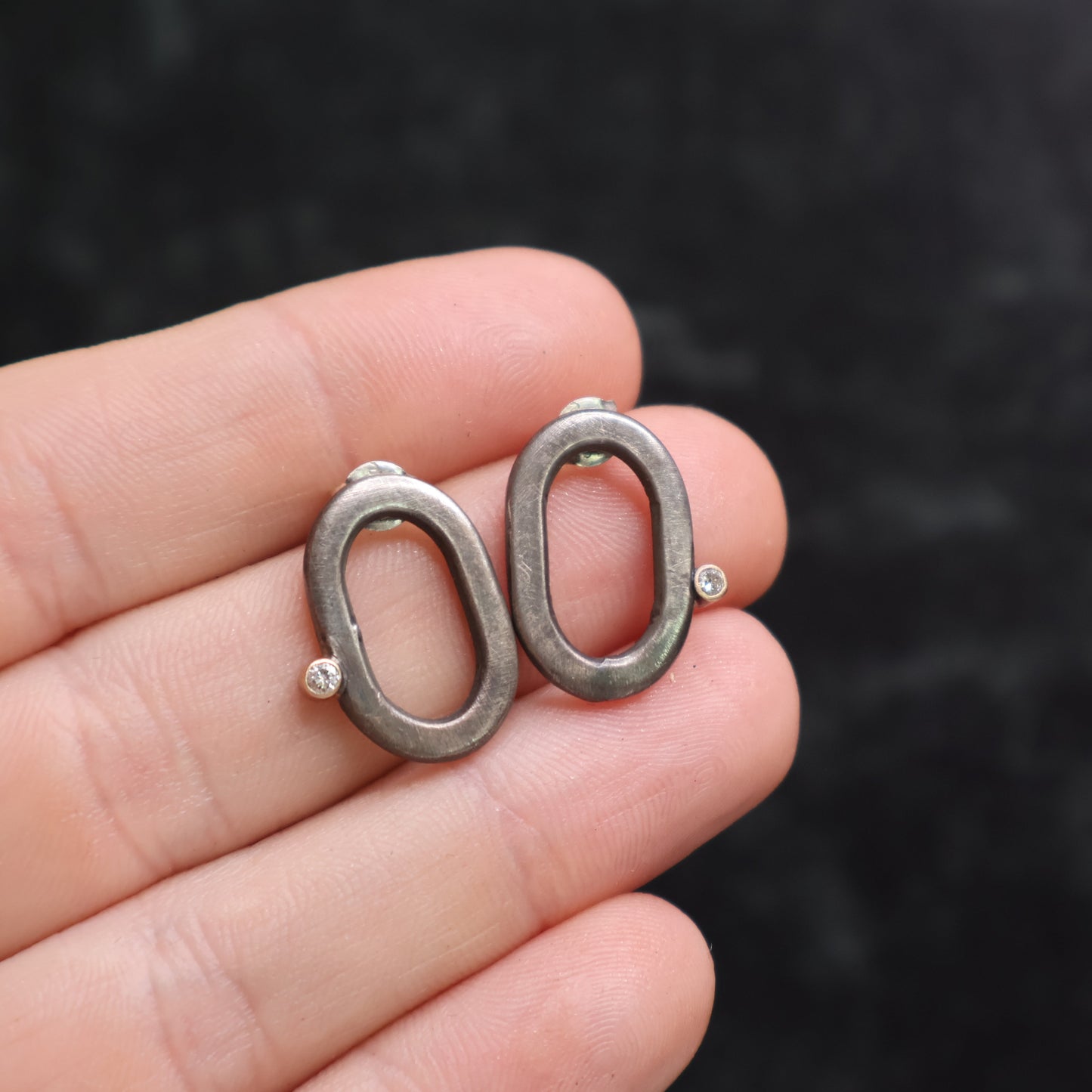 Sterling Oval Diamond Studs