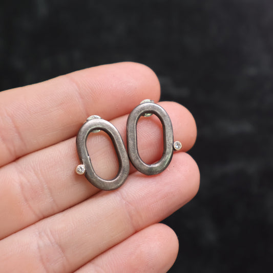 Sterling Oval Diamond Studs