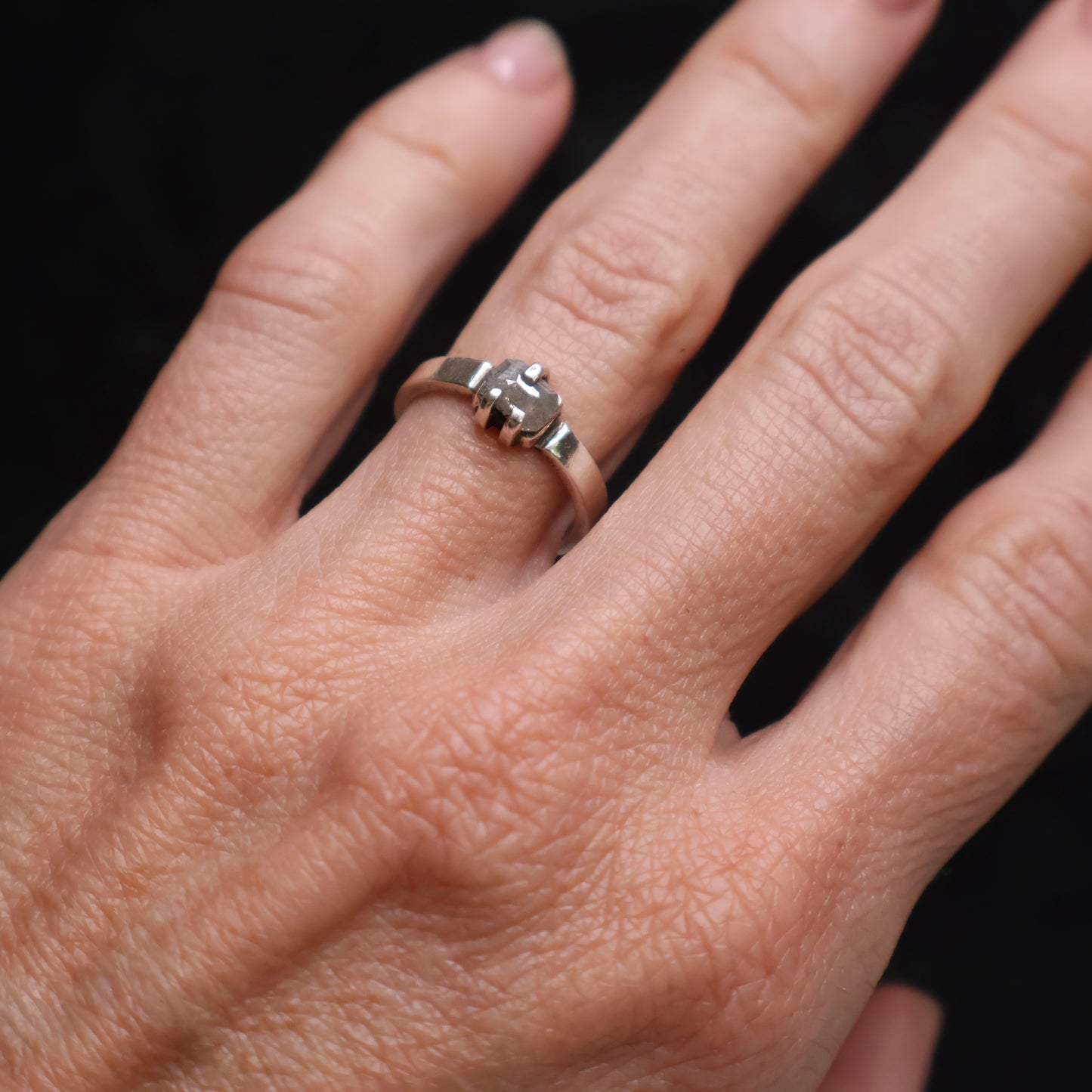 Square Cut Raw Diamond Sterling Solitaire