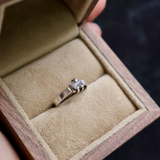 Square Cut Raw Diamond Sterling Solitaire