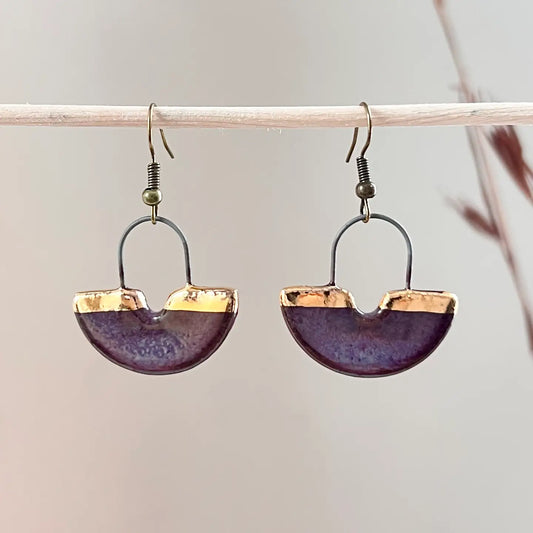 Eggplant Purple Hoops w Gold Accents