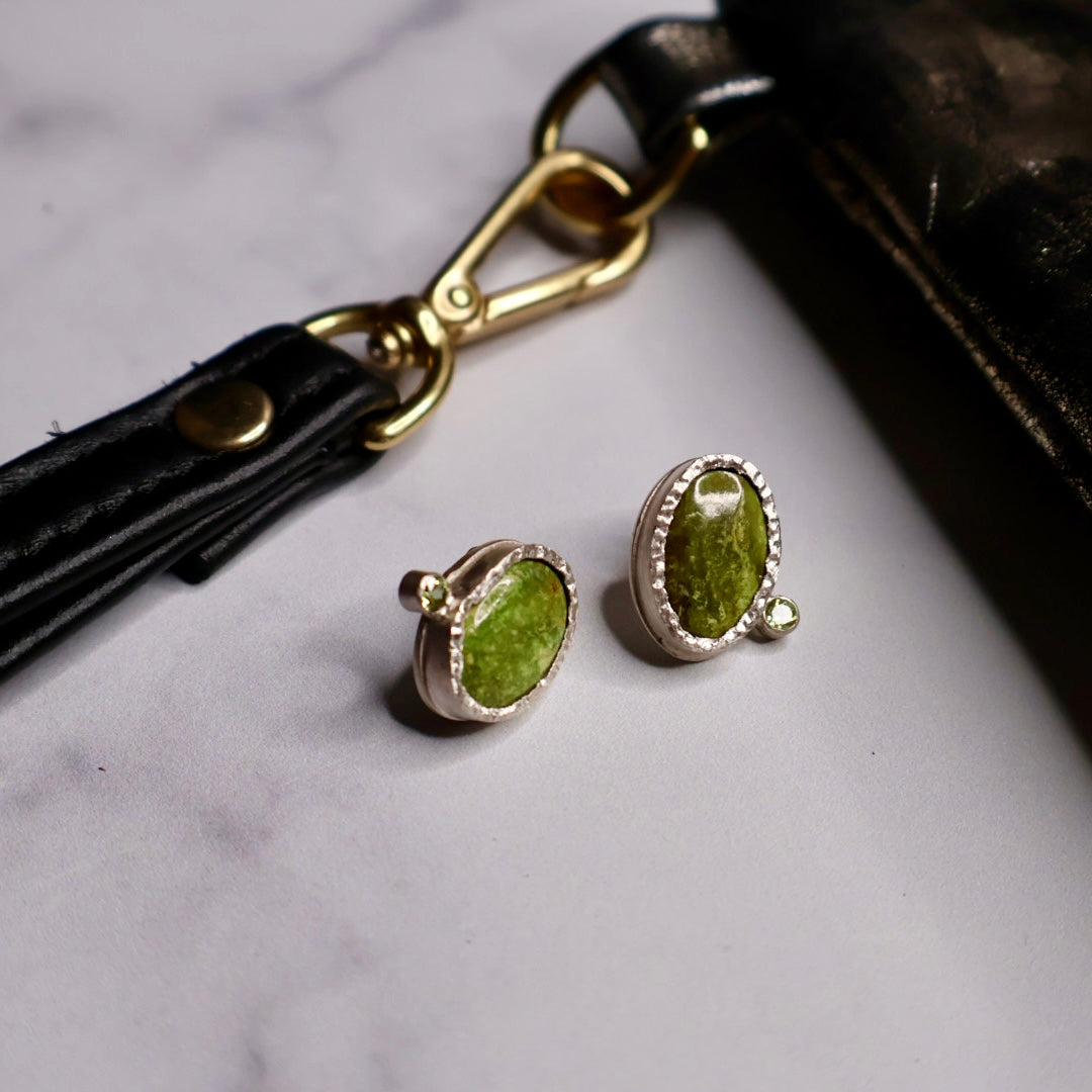 OOAK Green Jasper Peridot Studs