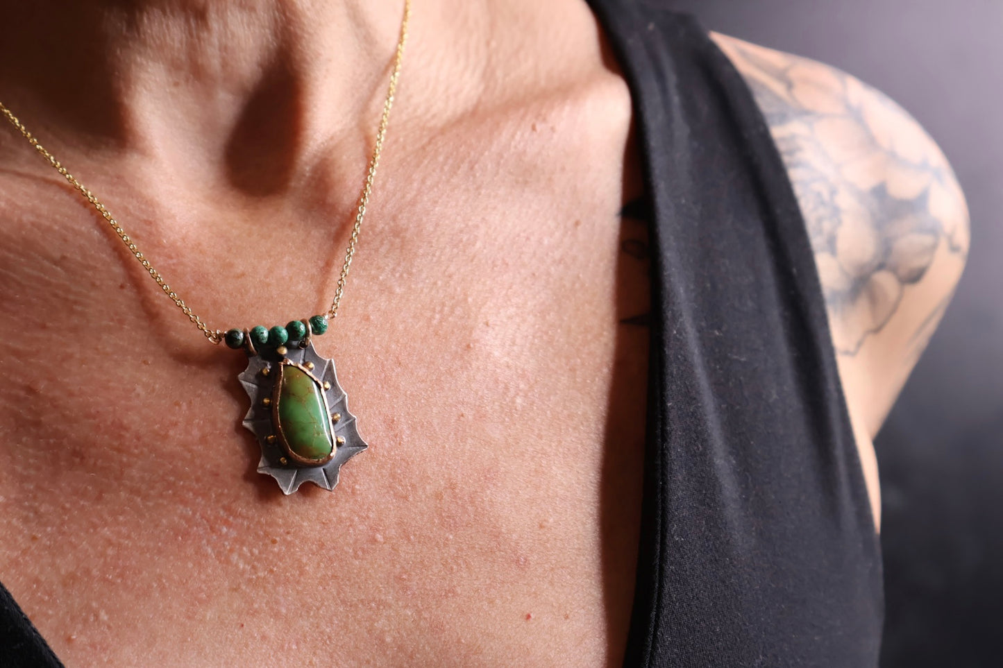 OOAK Chinese Turquoise Leaf Pendant