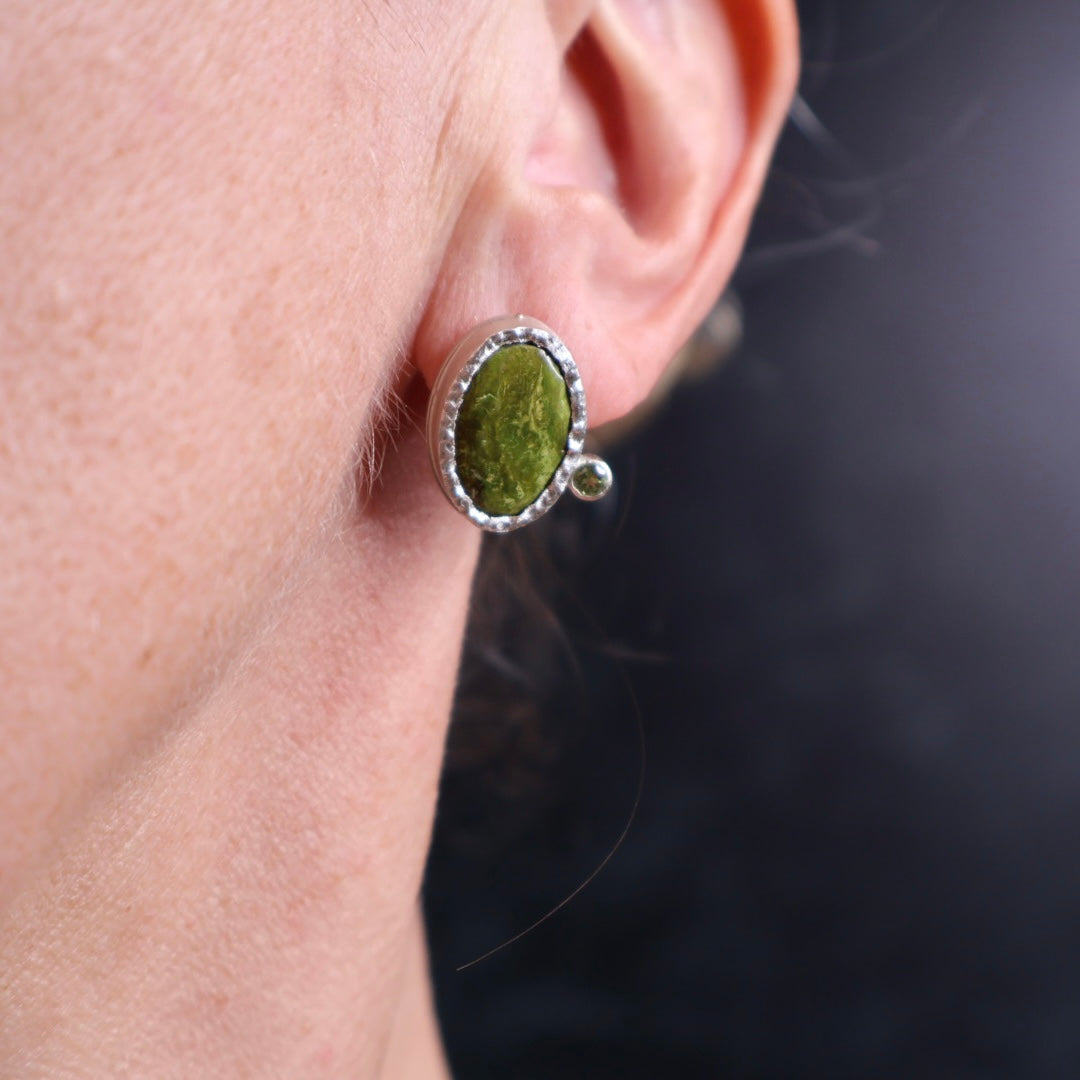 OOAK Green Jasper Peridot Studs