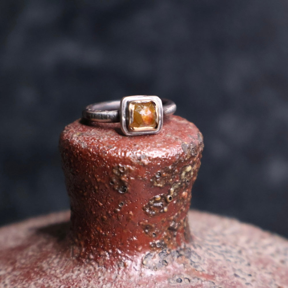 OOAK Amber Raw Diamond Ring