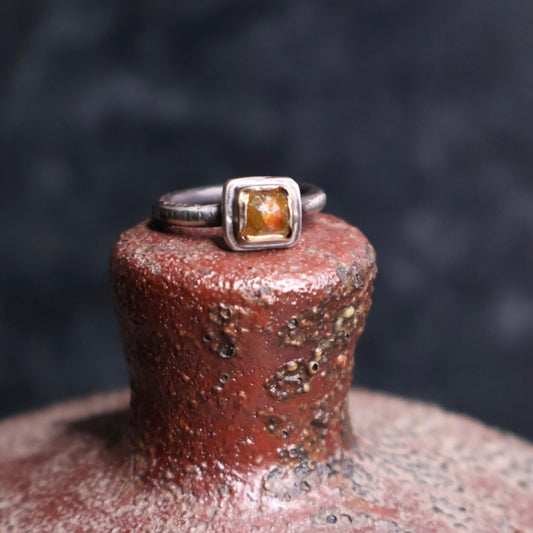 OOAK Amber Raw Diamond Ring