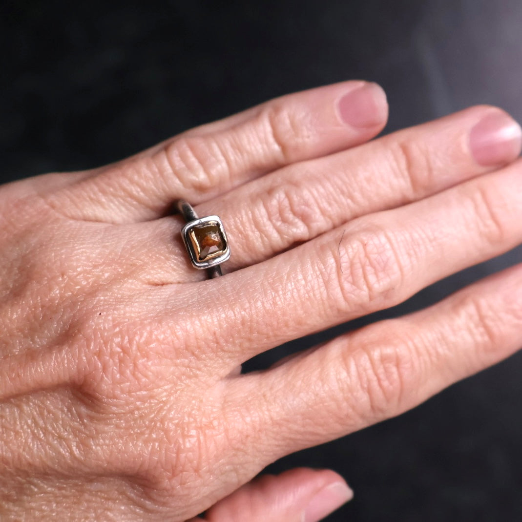 OOAK Amber Raw Diamond Ring