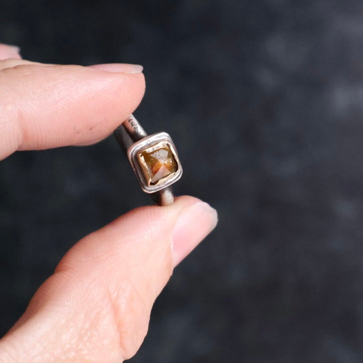 OOAK Amber Raw Diamond Ring