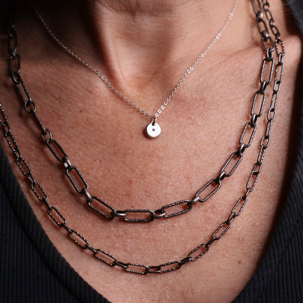 Petite Textured Rhodium Chain