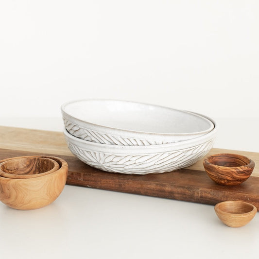 Carved Stoneware Pasta Bowl